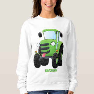 Söt grön lycklig gårdstraktor serieillustration t shirt