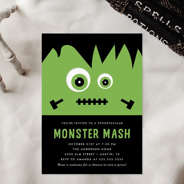 Söt grön monster smash Halloween-fest Inbjudningar (Skapare uppladdad)