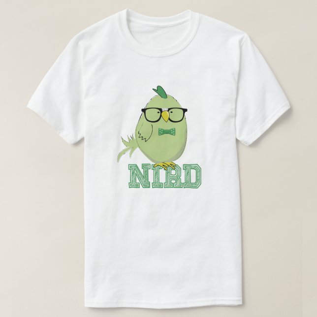 Söt Grön Nörd Fågel T Shirt (Design framsida)