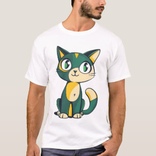 Söt grön och gul seriefigur kattillustration t shirt