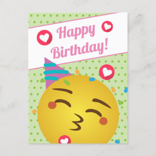 Söt grön prickad kyss-emoji Glad födelsedag Vykort