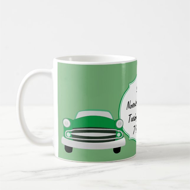 Söt Grön Retro Bil Bebis Babyshowerpresenter Kaffemugg (Vänster)