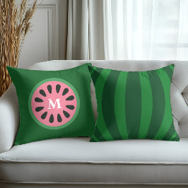Söt grön rosa vattenmelon fruktmonogram kudde