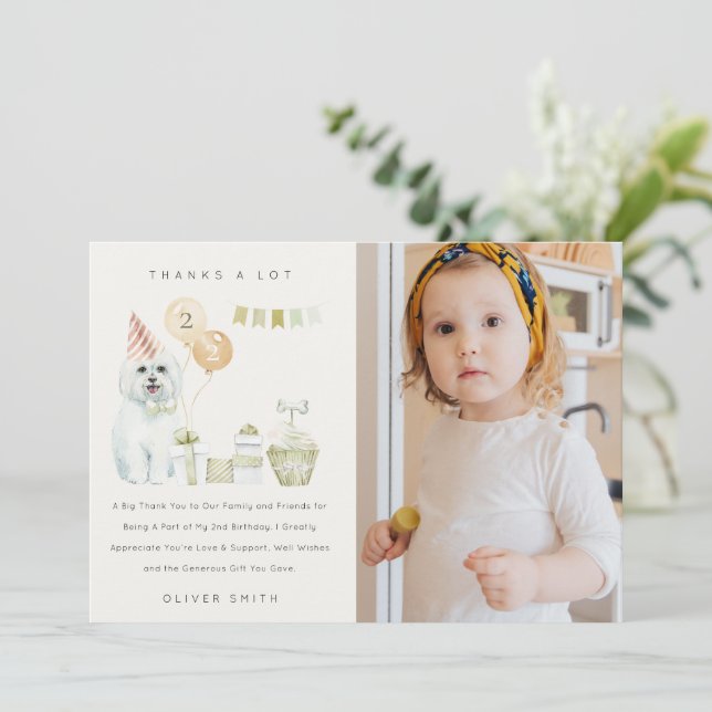 Söt Grön Rost Hund Alla Åldrar Födelsedagsfoto Fes Tack Kort (Stående Fram)