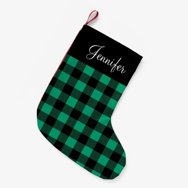 Söt grön rutig mönster namn liten julstrumpa (Framsidan (Hängande))