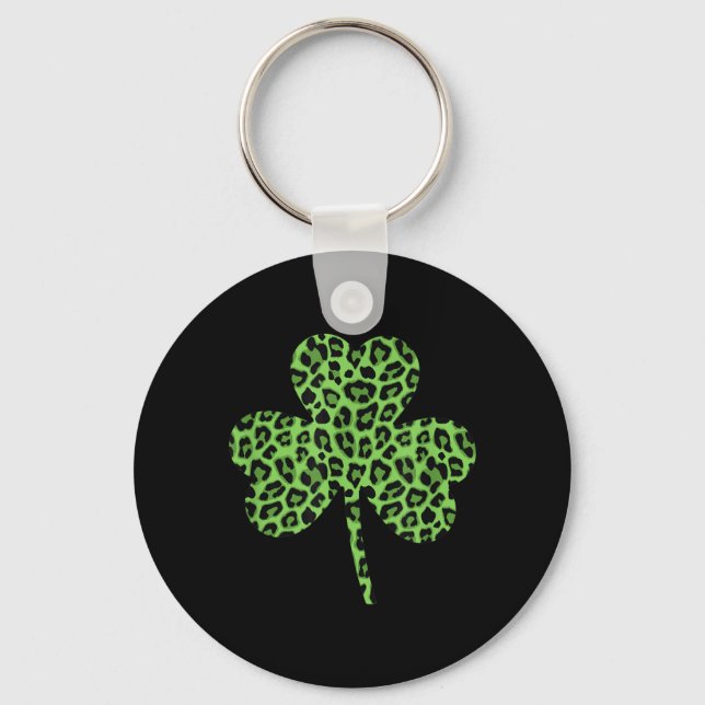 Söt grön Shamrock Leopard Mönster skjorta topp Nyckelring (Framsida)