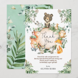 Söt grön skogsfest för djur på födelsedagen tack kort