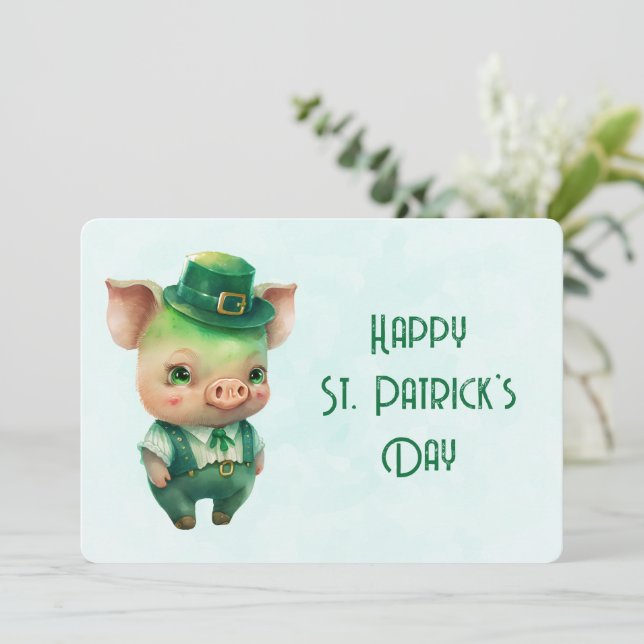 Söt grön St. Patricks dag gris Julkort (Stående Fram)