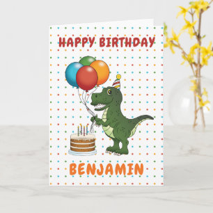Söt Grön T-rex Dinosaurie Färgglad Glad Födelsedag Kort