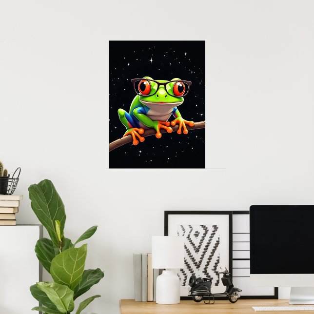 Söt grön trädgroda med glasögon poster (Hemmakontoret)