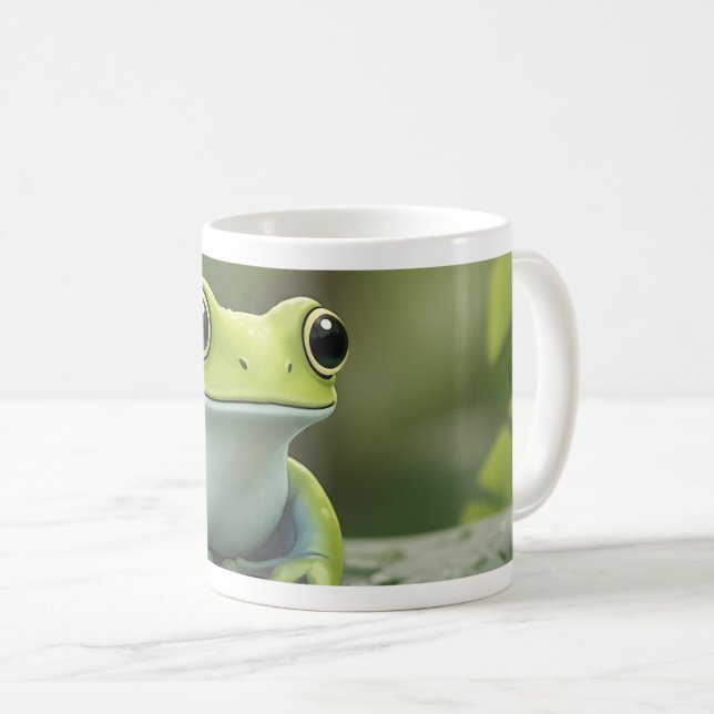 Söt Grön Trädlevande Groda på Blad Kaffemugg (Framsida höger)