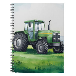 Söt grön traktor gård vattenfärg barn anteckningsbok