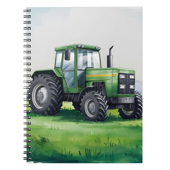 Söt grön traktor gård vattenfärg barn  anteckningsbok (Framsidan)
