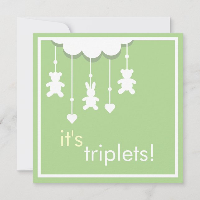 Söt grön Tripletsbaby showerinbjudan Inbjudningar (Framsida)
