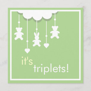 Söt grön Tripletsbaby showerinbjudan Inbjudningar