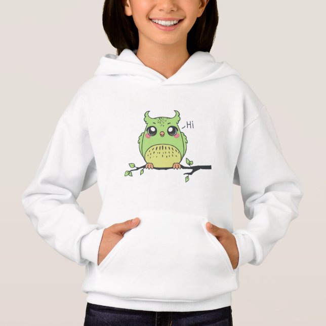 Söt grön uggla flickors hoodie - Whimsical skog T Shirt (Framsida)