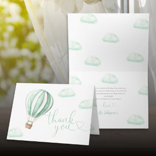 Söt Grön Varm Luftballong Baby Shower Tack Kort