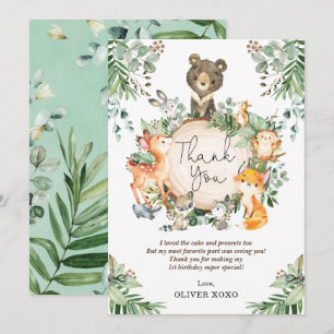 Söt grönska skogs djur födelsedag tack kort