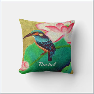 Söt Grönt Bird & Flower Kudde
