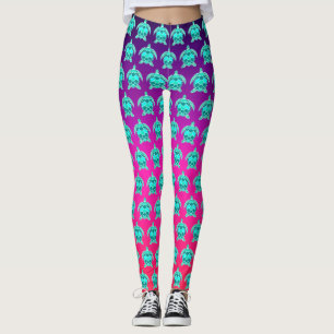 Söt grönt blåturkos tealsköldpaddor mönster leggings