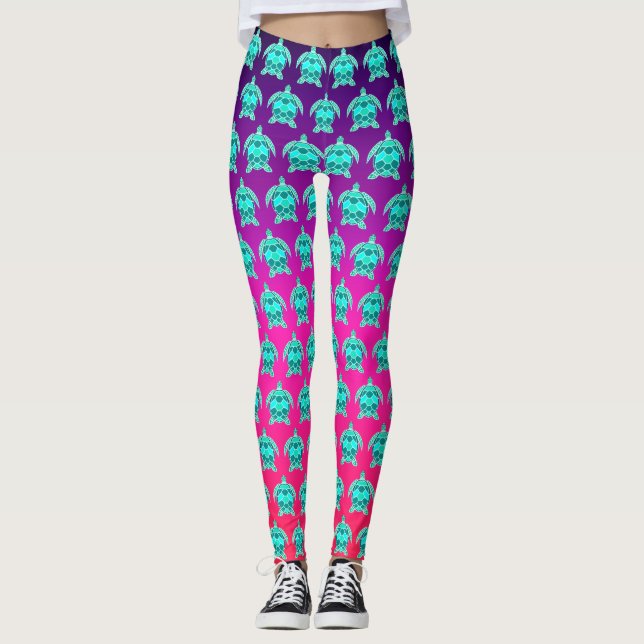 Söt grönt blåturkos tealsköldpaddor mönster leggings (Framsida)