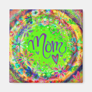 Söt Grönt BoHo Whimsical Blommigt Roligt Mamma Magnet