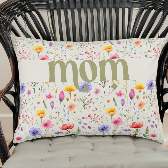 Söt Grönt Colorful Wildblomma Mönster Mamma Prydnadskudde (Mom accent pillow from my Mother's Day Wildflower Collection)