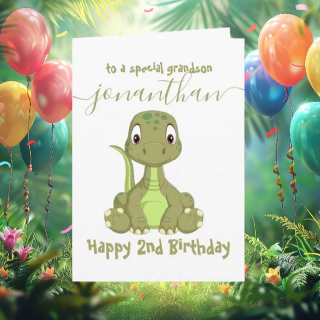 Söt grönt, dinosaur-födelsedagskort kort (Roaring Excitement for the Birthday Bash!)