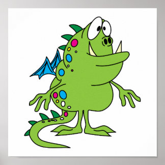 söt grönt drakmonstervarelse poster