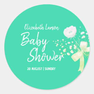 Söt Grönt Färg Vild Flower Baby Shower Runt Klistermärke