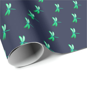 Söt Grönt Firefly Mönster på Mörk blått Presentpapper
