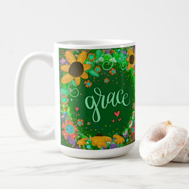 Söt Grönt Grace inspirerande One Ord Art Kaffemugg (Med munk)