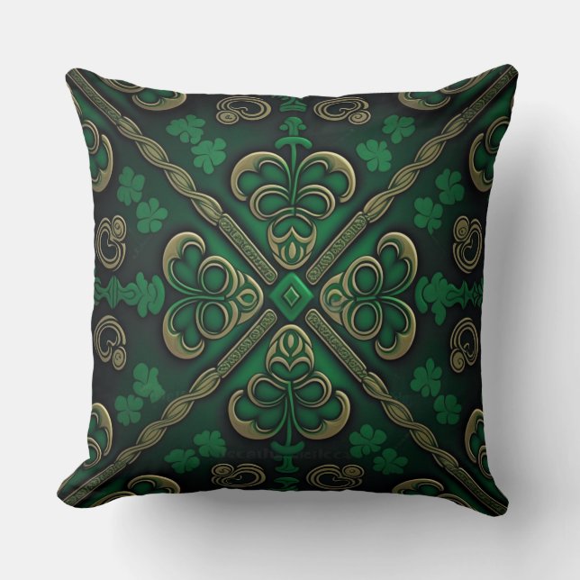 SÖT GRÖNT & GULD IRISH CELTIC KNOTS KUDDE (Framsida)