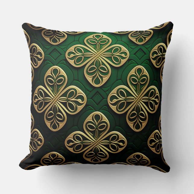 SÖT GRÖNT & GULD IRISH CELTIC KNOTS KUDDE (Framsida)