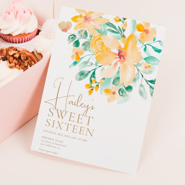 Söt grönt gult blommigt  16 inbjudningar (Skapare uppladdad)