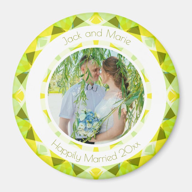Söt Grönt Gult Bröllop Keepsaké Photo Gift Magnet (Framsidan)