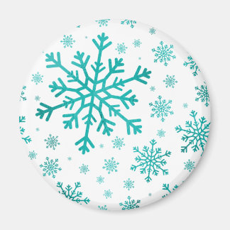 Söt Grönt jul Snöflingor på Vintervit Magnet