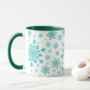 Söt Grönt jul Snöflingor på Vintervit Mugg