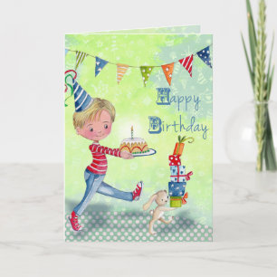 Söt grönt Little Birthday Boy Illustration Kort