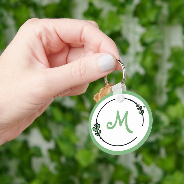Söt Grönt Mononogrammed Nyckelring (Hand)
