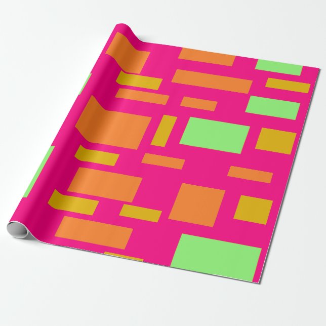 Söt grönt och block av lätt orange på rosa presentpapper (Utrullad)
