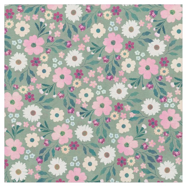 Söt Grönt Rosa blommor botaniska blommor Tyg (Närbild)