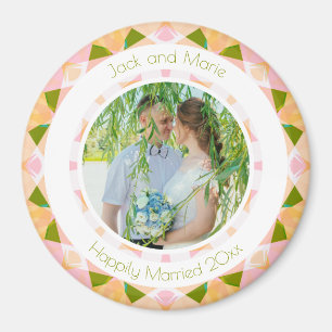 Söt Grönt Rosa Bröllop Keepsaké Photo Gift Magnet