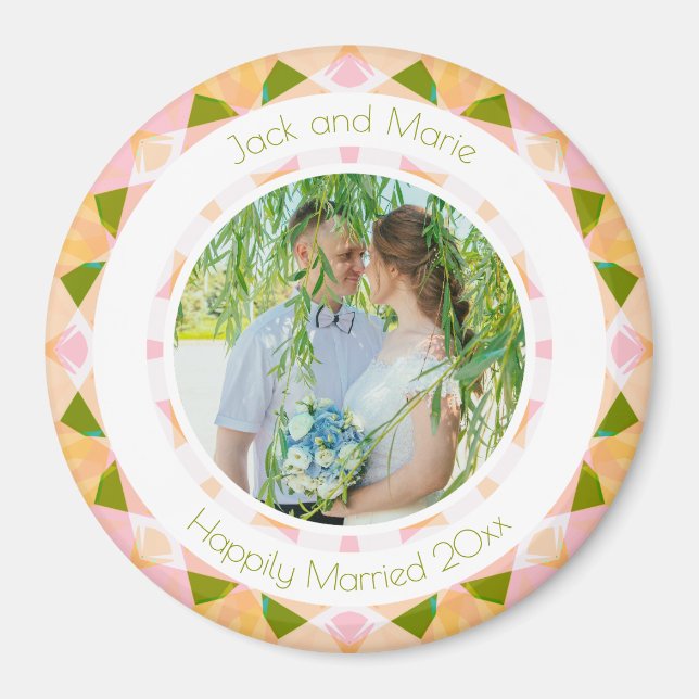 Söt Grönt Rosa Bröllop Keepsaké Photo Gift Magnet (Framsidan)