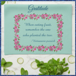 Söt Grönt & Rosa ros Gratitude Kökshandduk