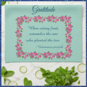 Söt Grönt & Rosa ros Gratitude Kökshandduk