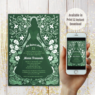 Söt Grönt verde Mis Quince Años Quinceañera Inbjudningar