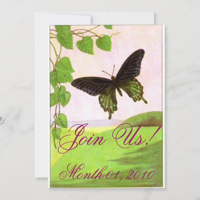 Söt Grönt Vintage Butterfly-inbjudningar Inbjudningar (Framsida)