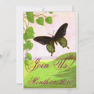 Söt Grönt Vintage Butterfly-inbjudningar Inbjudningar