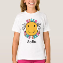 Söt Groovy Glad Smiley Ansikte Hej Tredje Klass He